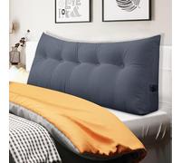 Comfortable Backrest Pillow for Bed & Sofa, 80cm Grey Wedge Cushion with Side Pockets, Washable Cover - Ideal Reading Support for Relaxation & Leaning Against