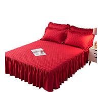 Comfortable Bed Skirt Non-slip Bed Cover Valance Skirt Fitted Bed Sheet 3PCS Bedding Set Adult Children Bedroom Decoration Bedspread With 2 Pillowcases 48x74cm,Blue-Single:150x200cm