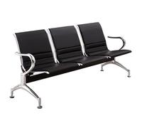 Comfortable Black Synthetic Leather 3-Seat Airport Reception Bench with Armrests and Backrests - Ideal for Office Lobby Bank Hospital Waiting Area