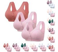 Comfortable Bras For Older Women, Front Button Bras For Women 3 Pieces Soft Cotton Vest Lightly Stretchable Button Bra Anti Sagging Breast Bra Push Up Full Coverage Bras For The Elderly