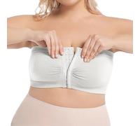 Comfortable Bras for Women UK Front Opening Wireless Strapless Push up Plus Size Minimiser Full Coverage Non Wired Padded Bralette Tube Top Breathable Everyday Bandeau Bra for Large Breasts White