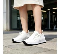 Comfortable Casual Women's Shoes Fashion White Slip On Knit Sneakers, Lightweight Breathable Mesh Walking Tennis Shoes with Laces, Non-Slip Athletic Gym Travel Work Trainers