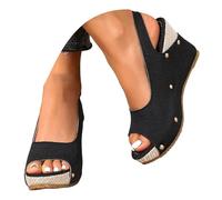 Comfortable Chunky Platform Sandals for Women Women's Sandals Open Toe Ankle Strap Platform With Decor Summer Comfortable Casual Shoes for Pale Blue Ladies (Black,5.5)