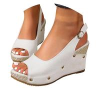 Comfortable Chunky Platform Sandals for Women Women's Sandals Open Toe Ankle Strap Platform With Decor Summer Comfortable Casual Shoes for Pale Blue Ladies (White,3.5)