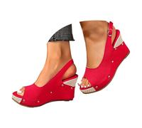 Comfortable Chunky Platform Sandals for Women Women's Sandals Open Toe Ankle Strap Platform With Decor Summer Comfortable Casual Shoes for Pale Blue Ladies Sandles (Red,6)