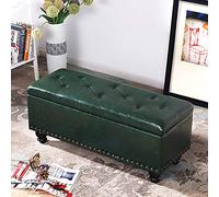 Comfortable Dark Green Footstool Ottoman with Storage Wooden Rectangle Pouf for Adults Multifunctional Stools for Bedroom & Fitting Room 150x40x43cm