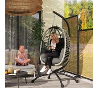 Comfortable Dark Grey Folding Basket Chair with Cup Holders for Relaxation