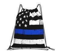 Comfortable Drawstring Bag Blue Lives Matter American Flag, Eco Friendly Swimming Backpack, Unisex String Sackpack, for Beach Kids 36X42cm