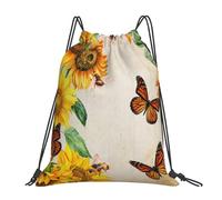 Comfortable Drawstring Bag Vintage Sunflower Butterfly Retro Flower Swim String Backpack Unisex Swimming Backpack for Travel Children Teenager 36X42cm