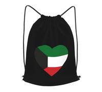 Comfortable Drawstring Gym Bag Flag of Kuwait Heart, Lightweight Sport Gym Sack, Daily Cinch Sack, for Kids Men 36X42cm