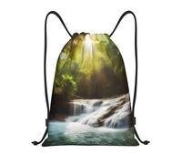 Comfortable Drawstring Gym Bag tree Sunlight Waterfall River Leaves Print Swim Bags Personalised Swimming Backpack for Kids Men Activities 36X42cm
