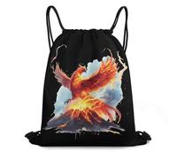 Comfortable Drawstring Sport Bag Fire Phoenixes Volcanoes Eruption String Sackpack Eco Friendly Gym Backpack for Activities School Hiking 36X42cm