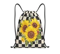Comfortable Drawstring Swimming Bag Retro Plaid Sunflower Swim String Backpack Lightweight Swimming Backpack for Women Holidays Beach 36X42cm