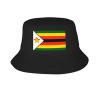Comfortable Flag of Zimbabwe Bucket Hat with Double Layer Sun Protection Easy Carry Suitable for Various Outdoor Activities Black
