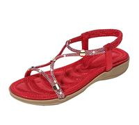 Comfortable Flat Sandals for Women Sandals Size 6 Women Foreign Trade Large Open Toe Comfortable Heel Elastic Bland White Ankle Strap Womens Sandles Size (Red,4.5)