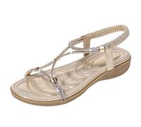 Comfortable Flat Sandals for Women Sandals Size 6 Women Foreign Trade Large Open Toe Comfortable Heel Elastic Bland White Ankle Strap Womens Sandles Size (Gold,7)