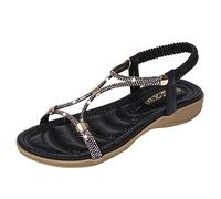 Comfortable Flat Sandals for Women Sandals Size 6 Women Foreign Trade Large Open Toe Comfortable Heel Elastic Bland White Ankle Strap Womens Sandles (Black,6.5)