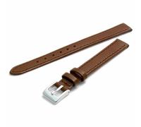 Comfortable Flexible Leather Watch Strap Band Buffalo Grain Extra Long 14mm Brown with Chrome (Silver Colour) Buckle X614/14s