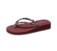 Comfortable Flip Flops for Women with Strap New Flip Flop Women's Summer Fashion Non Slip Clip Sandals With Medium Heel Slope Heel Beach Shoes for Indoor & Outdoor Holiday Summer Vocation (Brown, 5.5)