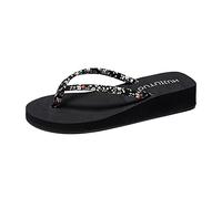 Comfortable Flip Flops for Women with Strap New Flip Flop Women's Summer Fashion Non Slip Clip Sandals With Medium Heel Slope Heel Beach Shoes for Indoor & Outdoor Holiday Summer Vocation (Black, 4.5)