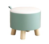 Comfortable Green Leather Round Footrest Stool for Entryway Shoe Change Kitchen Under Desk Creative Low Ottoman Stylish Footrest for Home and Office Use