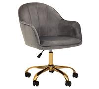 Comfortable Grey Velvet And Gold Base Home Office Chair, Ergonomic Work From Home Chair, Movable Chair Premier Housewares Grey One Size