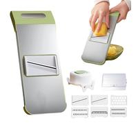 Comfortable Grip Handheld Mandoline Vegetable Slicer, Multifunctional Vegetable Cutter, Food Chopper with Food Container, Hand Protector Julienne Slice for Potato Onion (Grün)