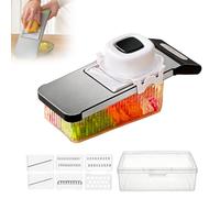 Comfortable Grip Handheld Mandoline Vegetable Slicer, Multifunctional Vegetable Cutter, Food Chopper with Food Container, Hand Protector Julienne Slice for Potato Onion (Black + Gemüsebehälter)