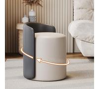 Comfortable Hairdressing Stool with Backrest Round PU Leather Makeup Chair Swivel Cushioned Barber Stool Footrest Dark Blue & Light Gray
