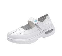 Comfortable Leather Nurse Shoe, Women's Comfortable Adjustable Hollow Out White Breathable Working Nurse Shoes, Soft Bottom, for Medical Workers, Doctors, Healthcare Providers(4.5 UK)