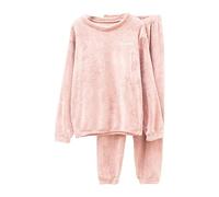 Comfortable Loungewear Sets for Women Soft Flannel Fluffy Long Sleeve Bottoms Set Casual Elastic Waisted Loose Think Fleece Sleepwear Stylish Letters Print Solid Color Crew Neck Loungewear Pink