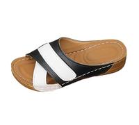 Comfortable Low Wedge Wedges Sliders for Women Women's Summer New Casual Comfortable Roman Open Toe Thick Bottom Slope Heel Slippers Sliders Womens Size 7 Designer Slippers 5 (Black,7)