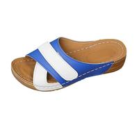 Comfortable Low Wedge Wedges Sliders for Women Women's Summer New Casual Comfortable Roman Open Toe Thick Bottom Slope Heel Slippers Sliders Womens Size 7 Designer Slippers 5 (Blue,7)