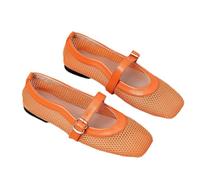 Comfortable Mary Jane Style Mesh Ballet Flats with Square Toe and Buckle Strap, Ideal for Office, Elegant Weddings, and Special Party Events Orange