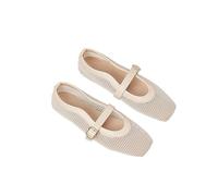Comfortable Mary Jane Style Mesh Ballet Flats with Square Toe and Buckle Strap, Ideal for Office, Elegant Weddings, and Special Party Events White