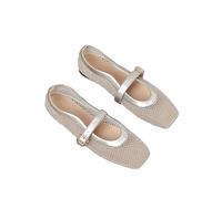 Comfortable Mary Jane Style Mesh Ballet Flats with Square Toe and Buckle Strap, Ideal for Office, Elegant Weddings, and Special Party Events Silver