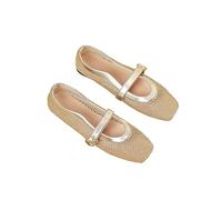 Comfortable Mary Jane Style Mesh Ballet Flats with Square Toe and Buckle Strap, Ideal for Office, Elegant Weddings, and Special Party Events Gold