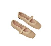 Comfortable Mary Jane Style Mesh Ballet Flats with Square Toe and Buckle Strap, Ideal for Office, Elegant Weddings, and Special Party Events Khaki
