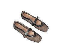 Comfortable Mary Jane Style Mesh Ballet Flats with Square Toe and Buckle Strap, Ideal for Office, Elegant Weddings, and Special Party Events Black