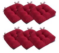 Comfortable Memory Foam Seat Pads for Dining Chairs Set of 6 (40x40cm) with Straps Perfect for Kitchen Garden Living Room & Office - Red Chair Cushions