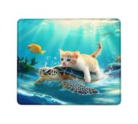 Comfortable Mouse Pad, Cat Underwater Cute Animal Riding Sea Turtle Fish Mouse Mat Non-Slip Desk Pad 25X30cm for Laptop Home Gamer