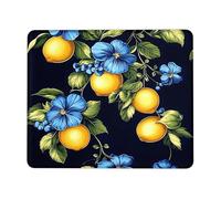 Comfortable Mouse Pad, Lemon Vibrant Yellow Citrus with Blue Flowers Mousepads Professional Desk Pad 25X30cm for Home Gamer Laptop