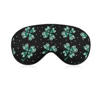 Comfortable Night Eye Shade Nap, Four Leaf Clover Shamrock White Dots Green Black Eye Cover, Soft Elastic Strap for Women Men