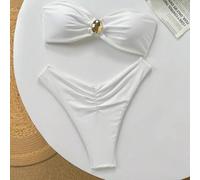 Comfortable Off Shoulder Women's Bikini Set, Designed for All Day Fun by the Water (M white)