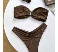 Comfortable Off Shoulder Women's Bikini Set, Designed for All Day Fun by the Water (S Coffee color)