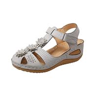 Comfortable Orthopedic Wedge Sandals for Women Womens Flower Summer Comfortable Platform Bohemia Shoes Sandals With Massage Function Casual Thong Sandal Gold Sandles Ladies Size 9 (Grey,6.5)