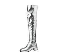 Comfortable Over the Knee Boots, Metallic Gold/Silver High Shaft Boots, 2-Inch Heel Thigh Boot for Women, for Parties & Festivals