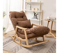 Comfortable Patchwork Rocking Chair with Footrest - Solid Wood Legs Traditional Armrest Lounge Armchair for Living Room Bedroom Office Nursery Relaxation