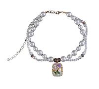 Comfortable Pet Collar Lightweight Faux Pearl for Dogs Cats Double-layer Beaded Necklace with Enamel Pendant Allergy-free Design Elegant Princess B