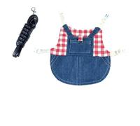 Comfortable Pet Rabbit Leash And Clothing Accessories Ensemble With Young Rabbit Denim Clothing Designed To Ensure And Freedom Of Movement For Your Furry Friend (plaid-red,S)